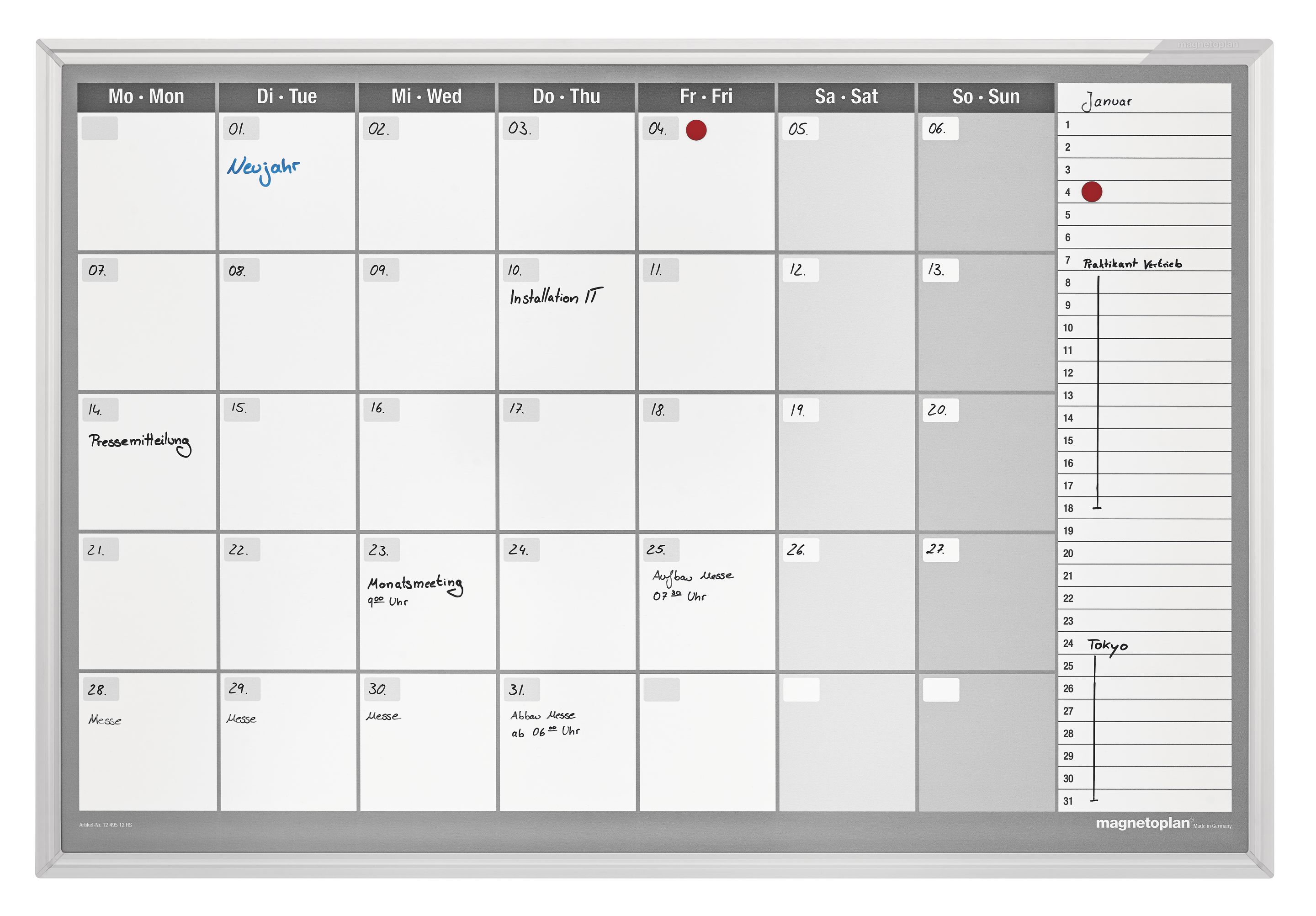 Planning mensuel type CC, avec kit d'accessoires – magnetoplan