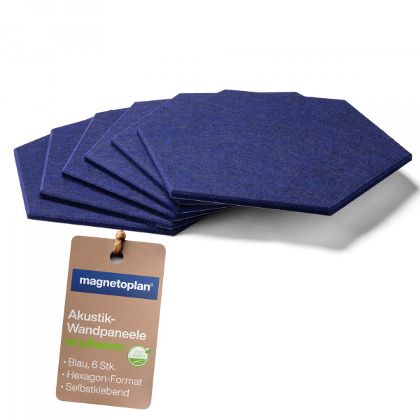 magnetoplan Acoustic wall panel ecoAware, hexagon, blue, 6 pcs