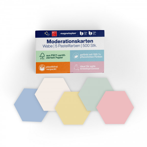 magnetoplan Moderation cards comb, 5 assorted colours, 500 pcs, 190 x 165mm