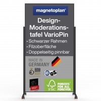 magnetoplan Design-Moderationstafel VarioPin, 1000 x 1800 mm Filz grau/Felt Gray / Rahmen schwarz