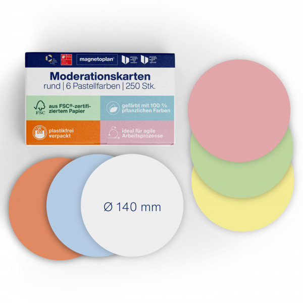 magnetoplan Moderation cards round, assorted-colous, 250 pcs, Ø 140mm