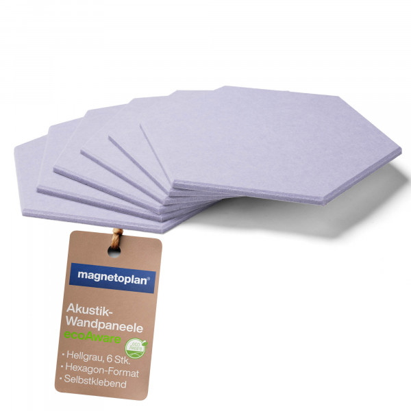 magnetoplan Acoustic wall panel ecoAware, hexagon, grey, 6 pcs
