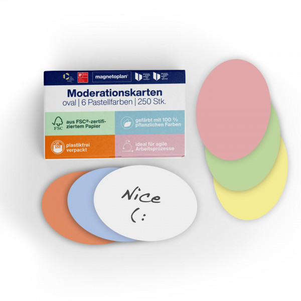 magnetoplan Moderation cards oval, assorted-colours, 250 pcs, 190 x 110mm