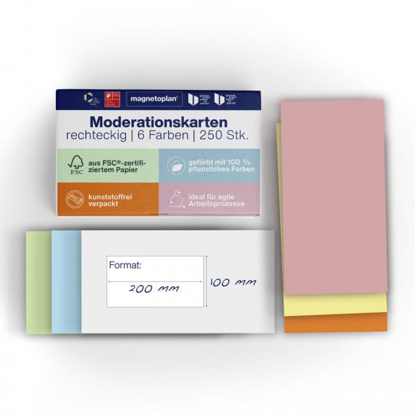 magnetoplan Communication cards rectangle, assorted-colours, 250 pcs, 200 x 100mm