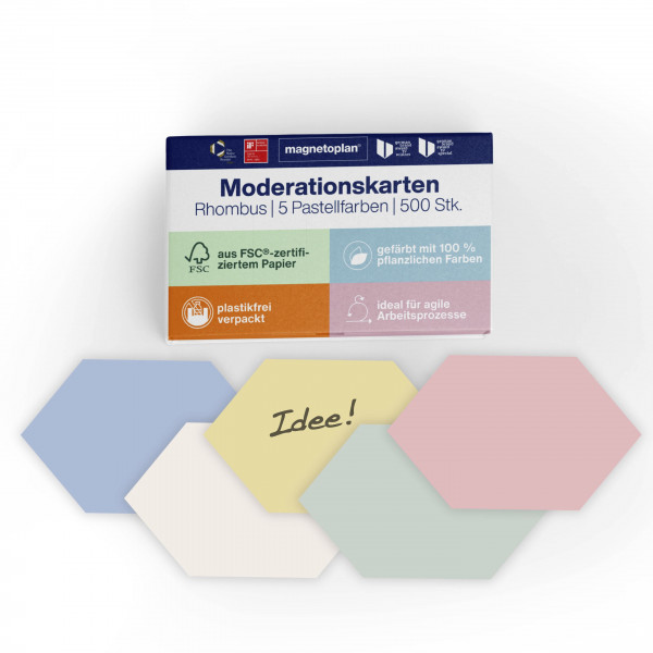magnetoplan Moderation cards Rhombus, 5 assorted colours, 500 pcs, 200 x 95mm