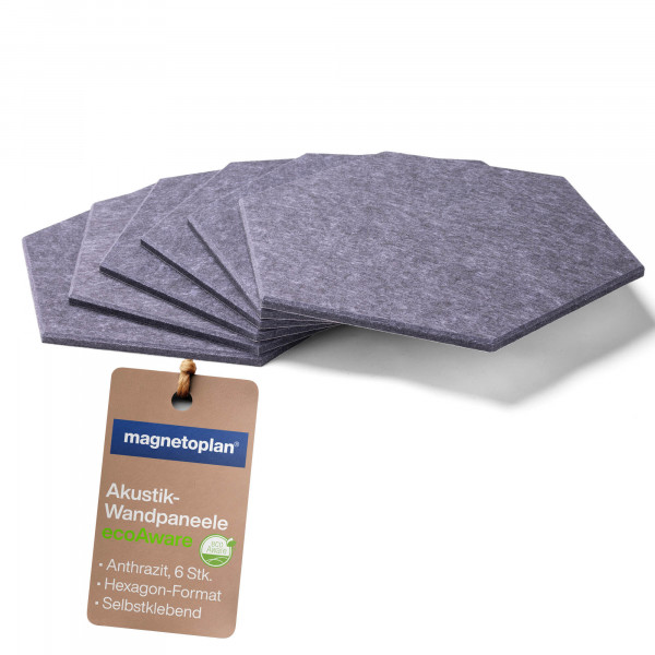 magnetoplan Acoustic wall panel ecoAware, hexagon, anthracite, 6 pcs