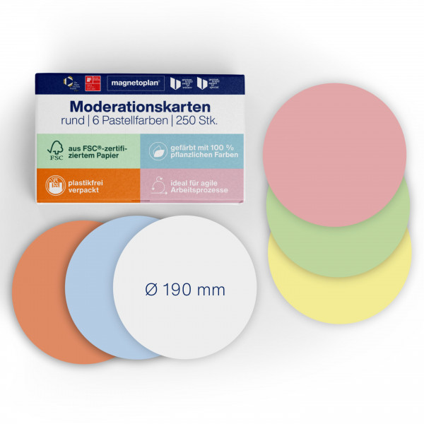 magnetoplan Moderation cards round, assorted-colous, 250 pcs, Ø 190mm