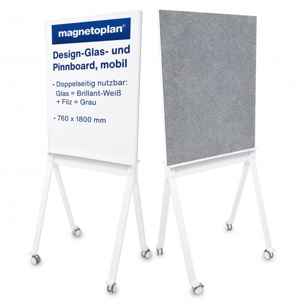 magnetoplan design glass & pinboard, mobile, 1800x760x600mm