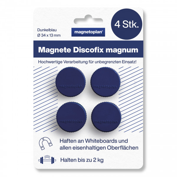 magnetoplan magnets Discofix Magnum on blister card, dark blue, Ø 34 x 13mm, 4 pcs